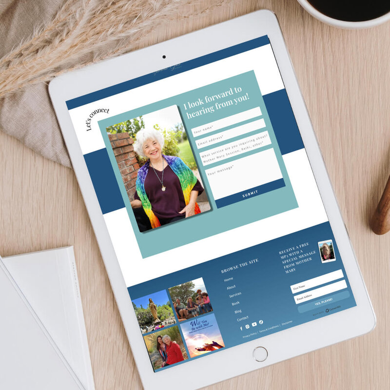 Samarah Grace contact page screenshot mockup on ipad 