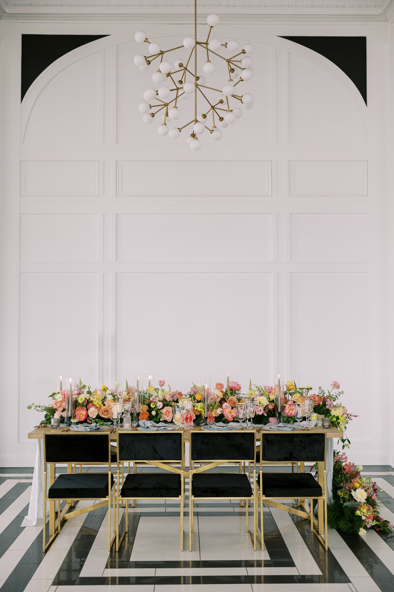 Chicago wedding decor with colorful flowers on table