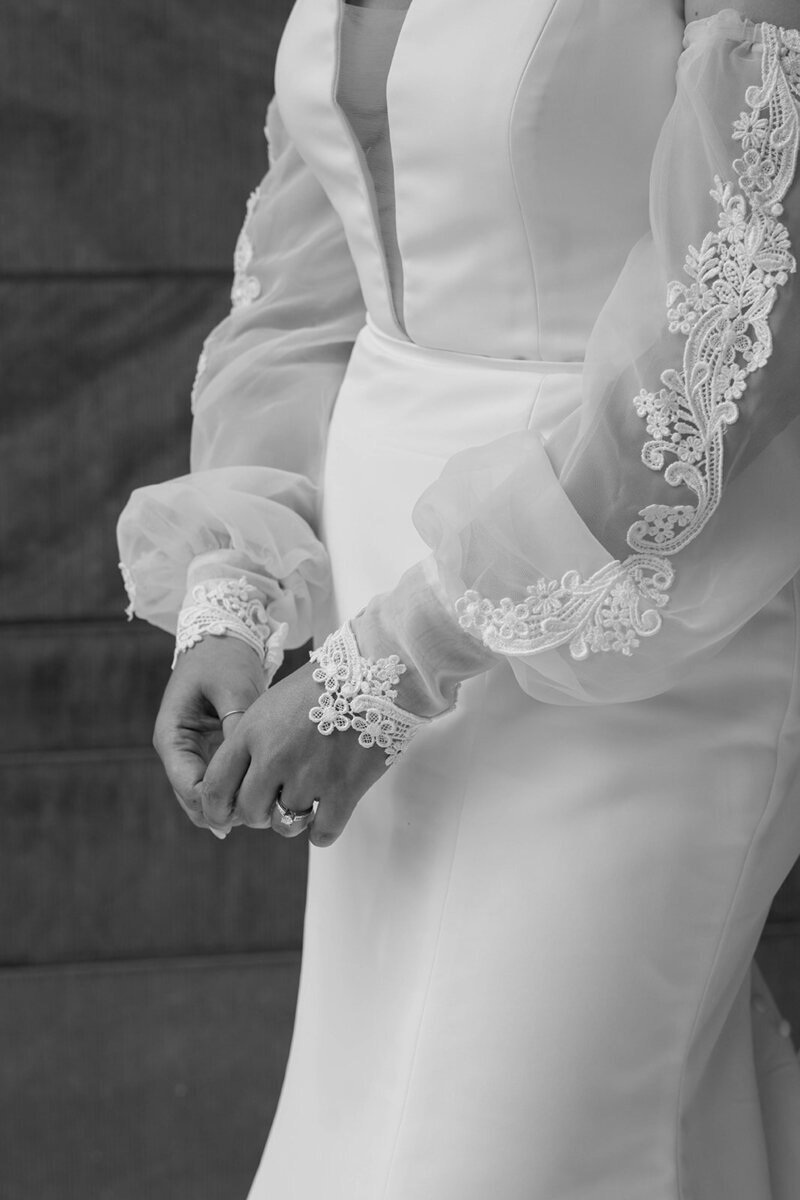 Detail of vintage lace wedding dress by Temecula wedding photographer