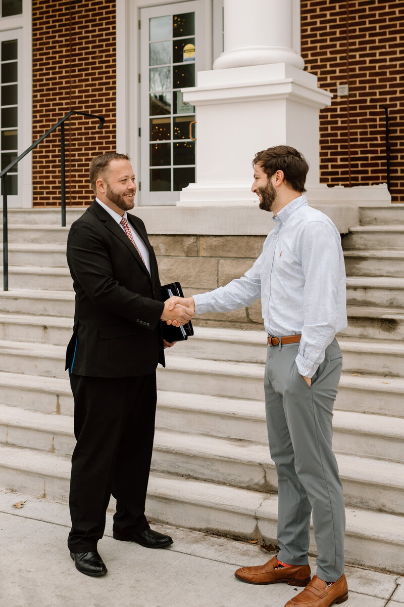 Seth Allen, trusted lawyer and attorney in Abingdon VA, Bristol VA, and surrounding areas, shaking hands with a client