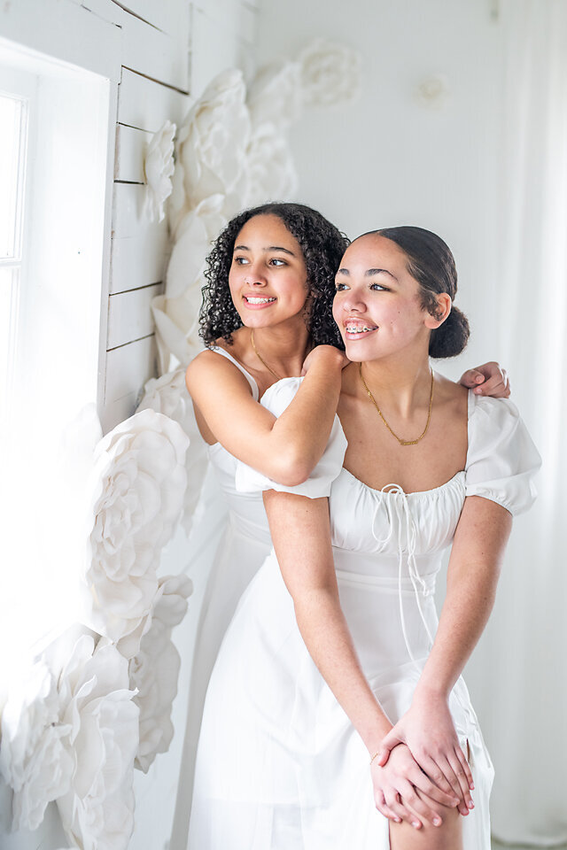 All white studio senior photos at Wild Hearts Farm