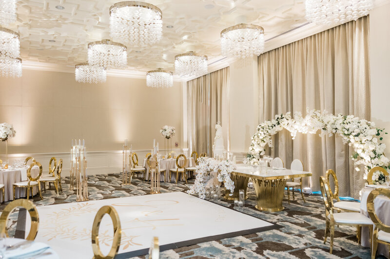 wedding reception room at a wedding at the four seasons Orlando by Florida wedding photographer.