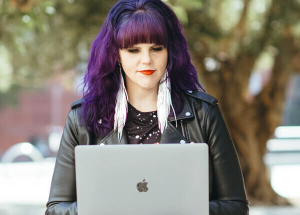 Los Angeles Website Designer, Megan Gersch, working on a computer