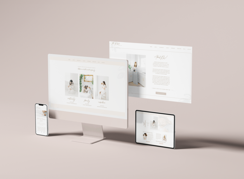 mocked up website for a wedding photographer on various devices