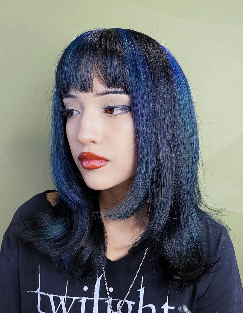 Dark Blue layers with bangs