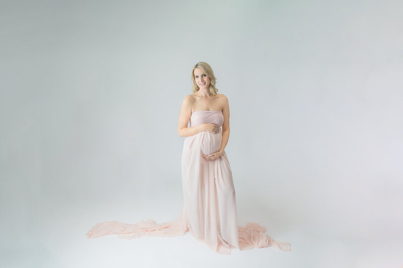 Grey Loft Studio - Bethany and Luc Barette - Wedding Photography Wedding Videography Ottawa - Maternity Session in Pink Dress at Grey Loft Studio