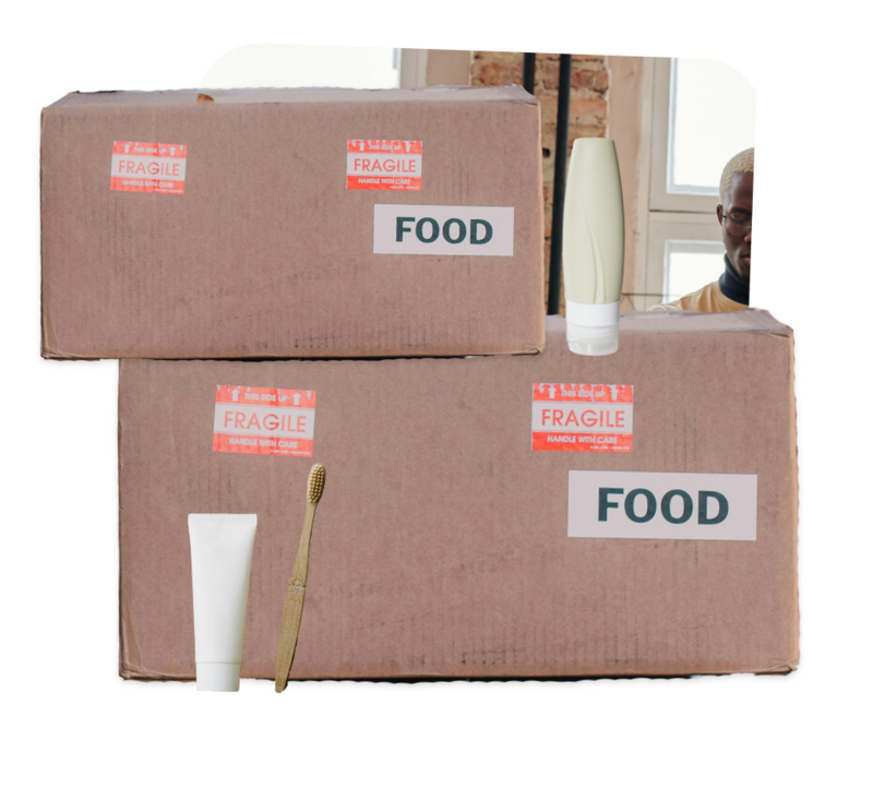 stack of boxes carrying toiletries