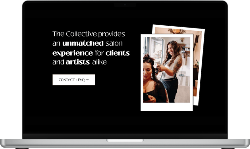 a laptop mockup featuring the UVP of The Jaycie Collective Salon, copy, branding and web design by Ruby Works Co to effectively market the salon in a crowded market