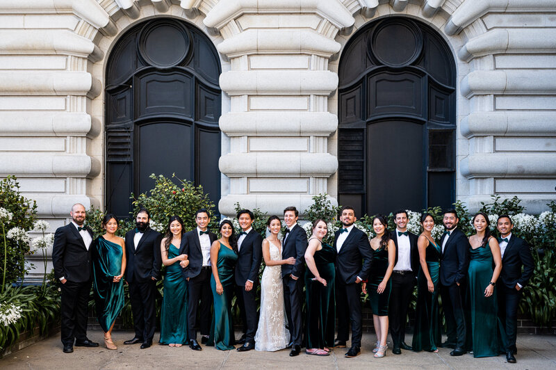 San Francisco wedding photographer documents wedding party at Fairmont San Francisco's rooftop garden