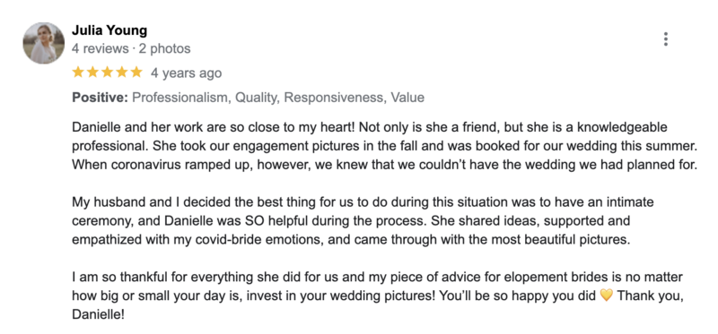 review for wedding photographer in Alexandria, VA