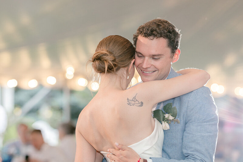 First dance during wedding reception at White Fences Family Farm.
