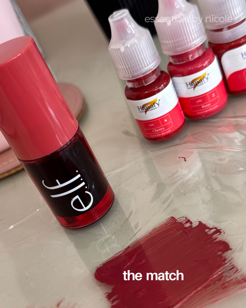 custom lip tint mix for client to match her favorite lip product