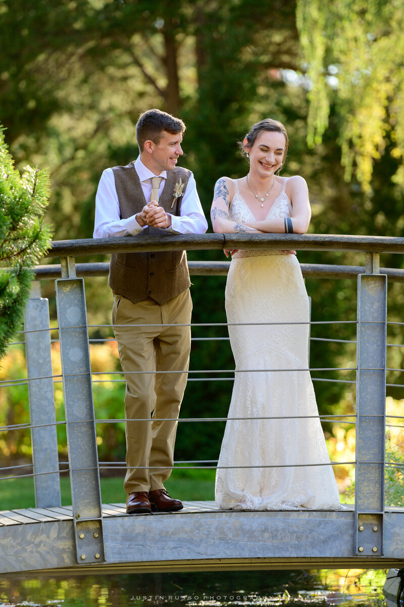 Bride and groom sharing a moment after the reveal photos at the Royal Botanical Gardens.