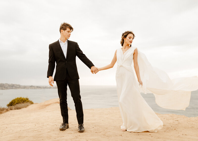 bride and groom at southern california cliffside elopement