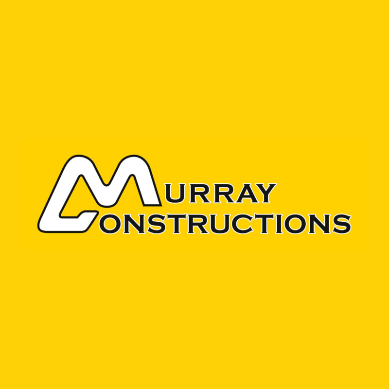 Murray Constructions logo on yellow background, highlighting strong, clean visual identity.