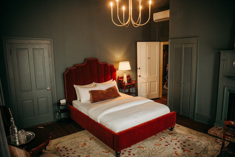 Another view of the deep red against the dark blue/slate wall