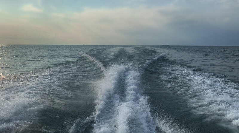 Photo of a boat wake on Lake Erie