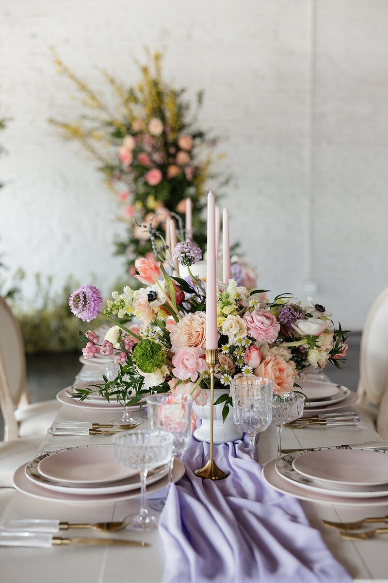 Wedding reception table with flowers deesigned by wedding planner brooklyn Helena Elizabeth Events