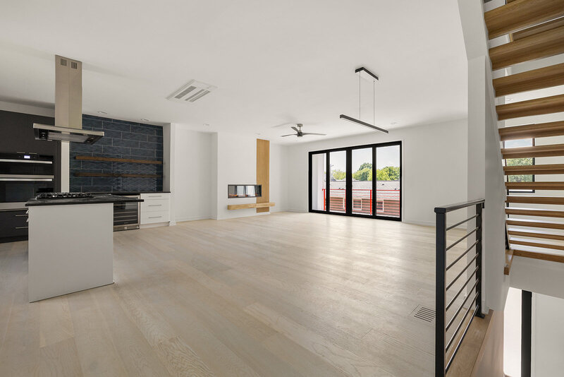 State Street open concept 2nd floor living room with fireplace