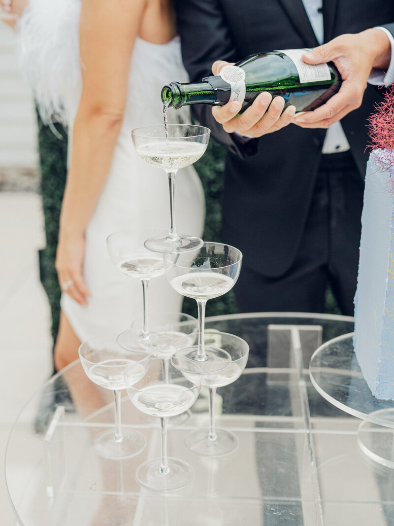 Champagne pouring over tower, taken by best baltimore wedding photographers
