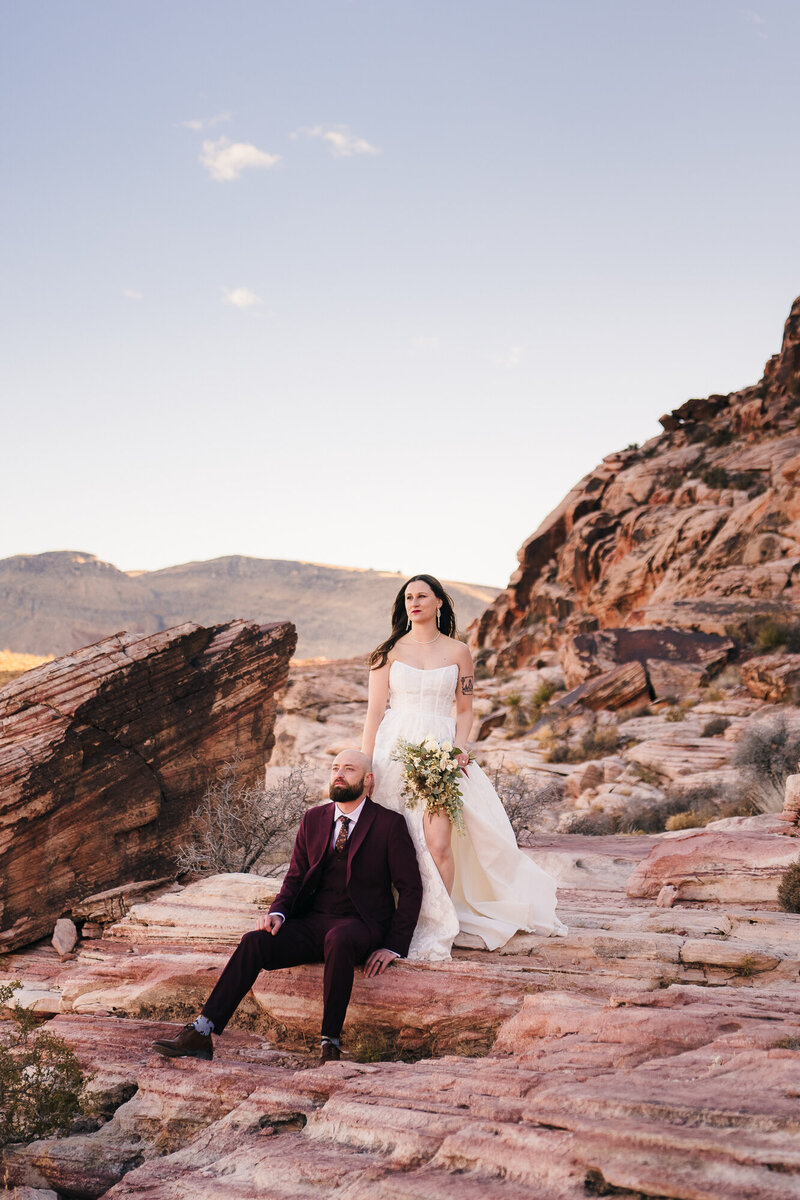 Epic wedding portrait during a couples elopement at Red Rock Canyon in Las Vegas.