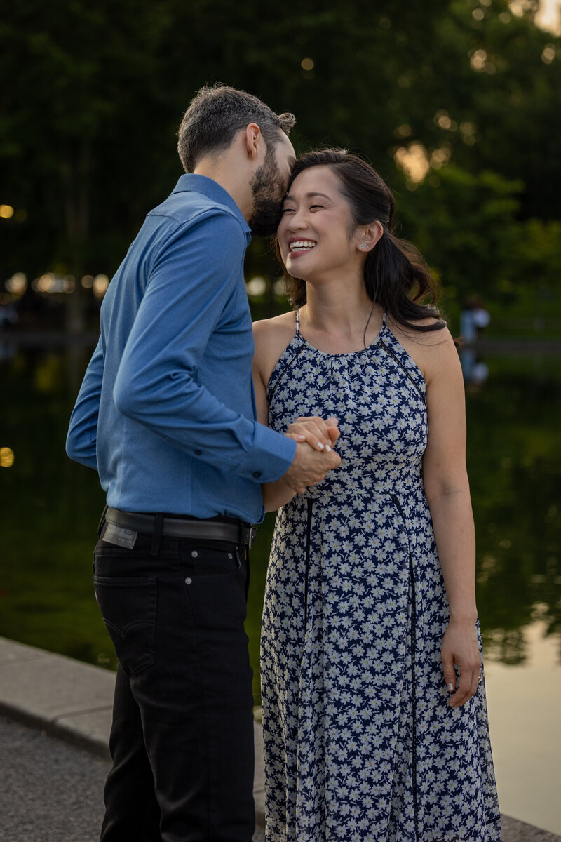 Happy couple during engagement photoshoot in Montreal