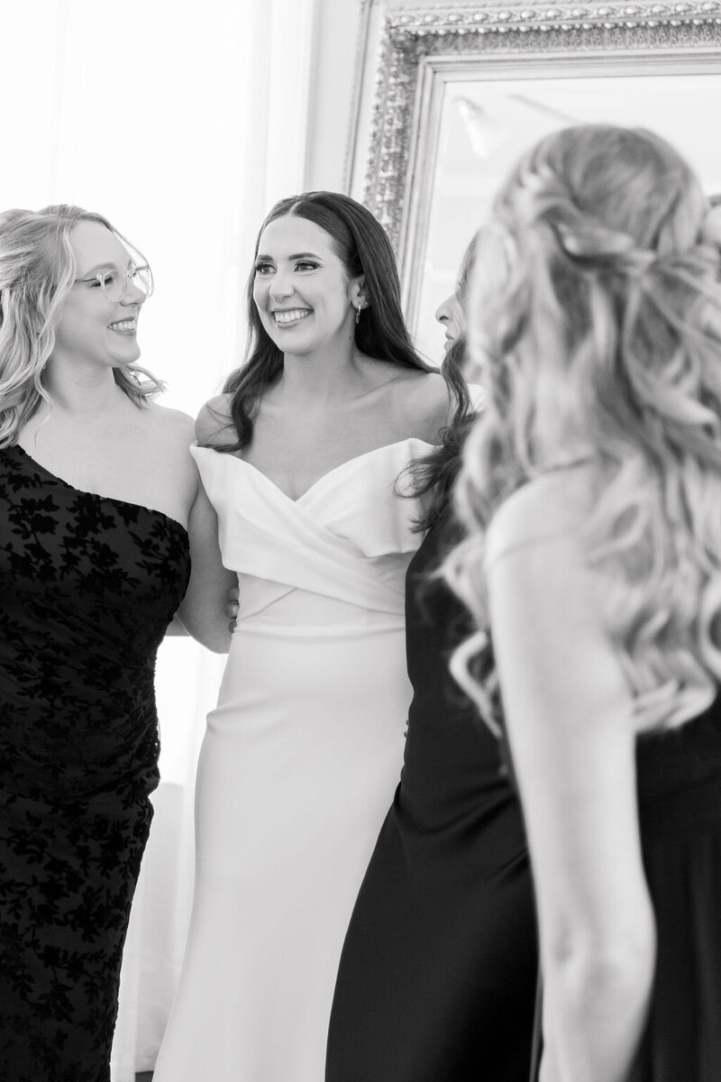 black and white bridesmaid candid