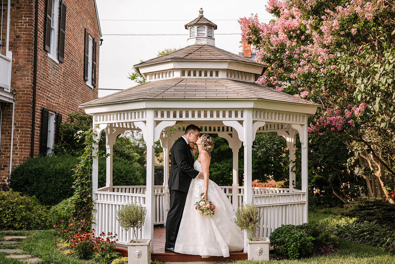 romantic gazebo moment at Birkby House wedding