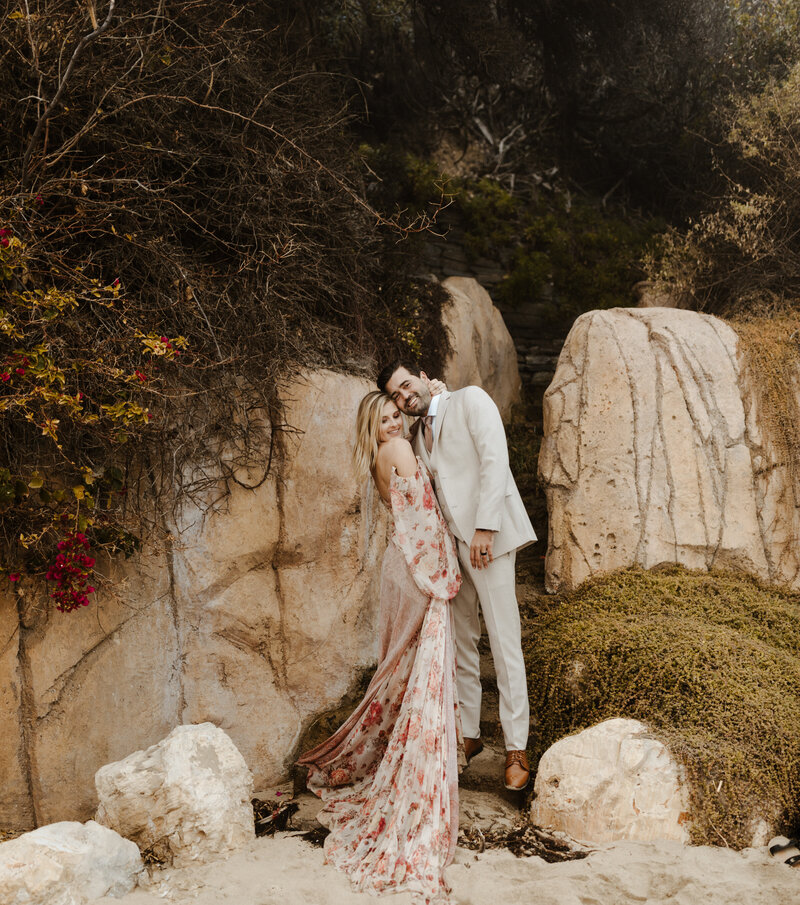 Bride and groom at elopement in Malibu, CA