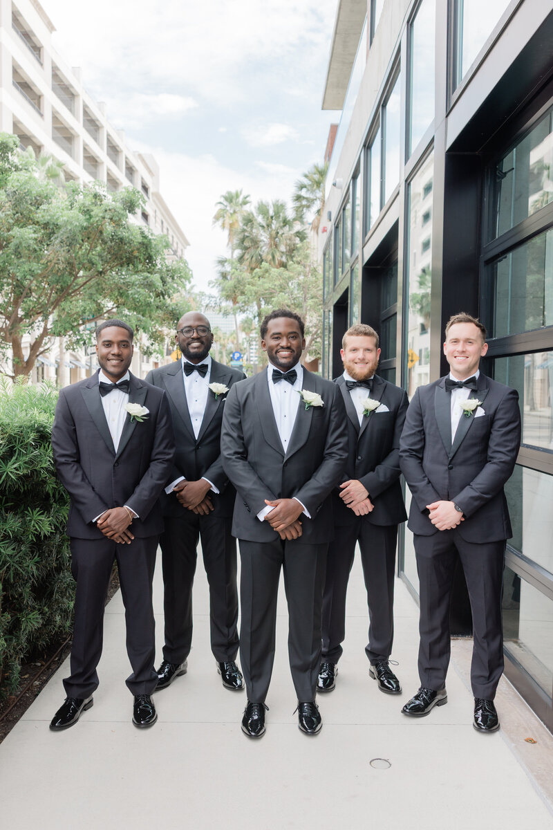 Groomsmen formal group photo outside at the Ben, Autograph Collection in West Palm Beach