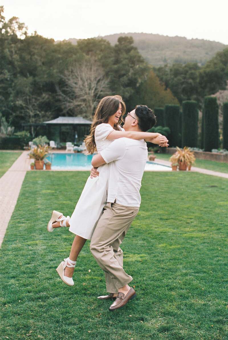 Engagement session photographed on film in Northern California at Filoli