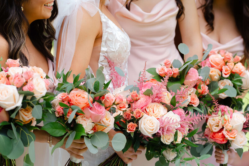 Ottawa wedding photos of bridesmaids in pink dresses with their pink bouquets