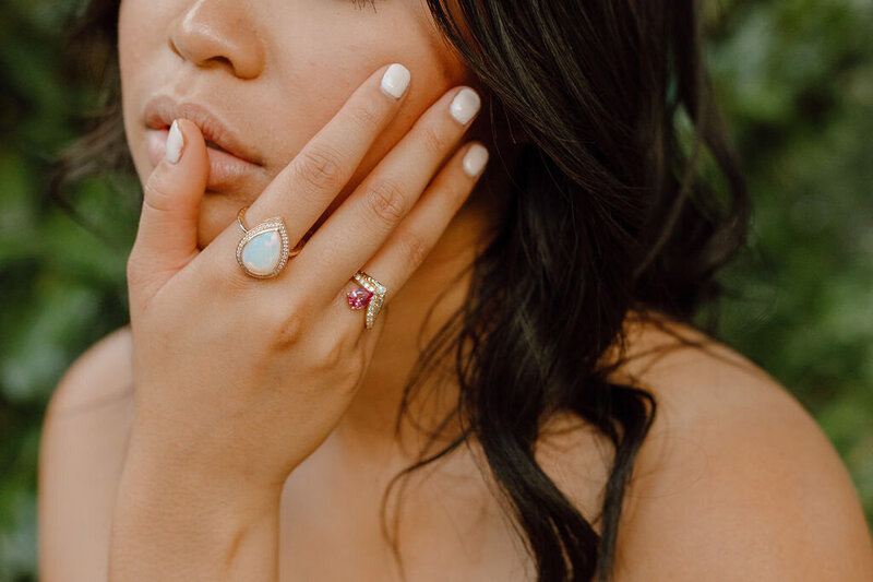 pear shaped hot pink spinel floating ring