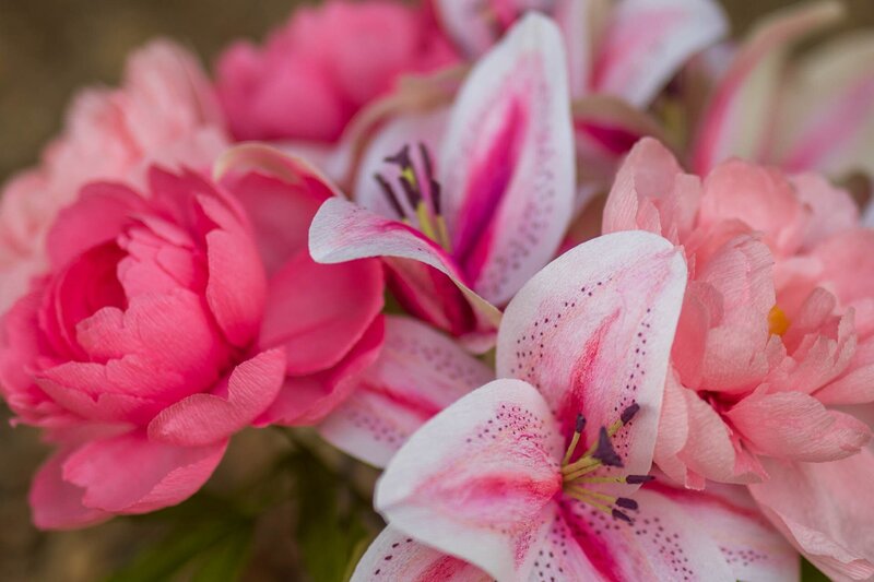 Pink peonies and lilies realistically recreated in paper