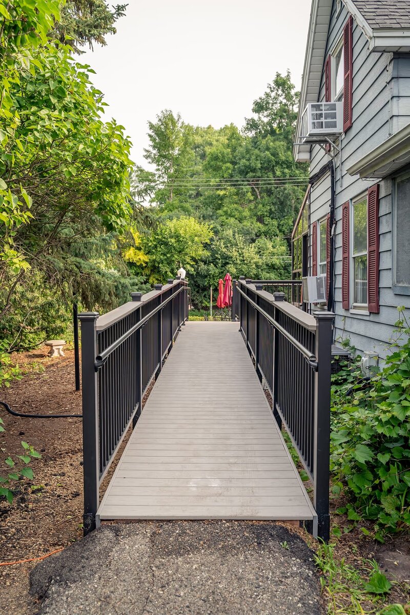 Low-maintenance ADA ramp leading to the new deck at Adele's Frozen Custard in Excelsior, MN. 