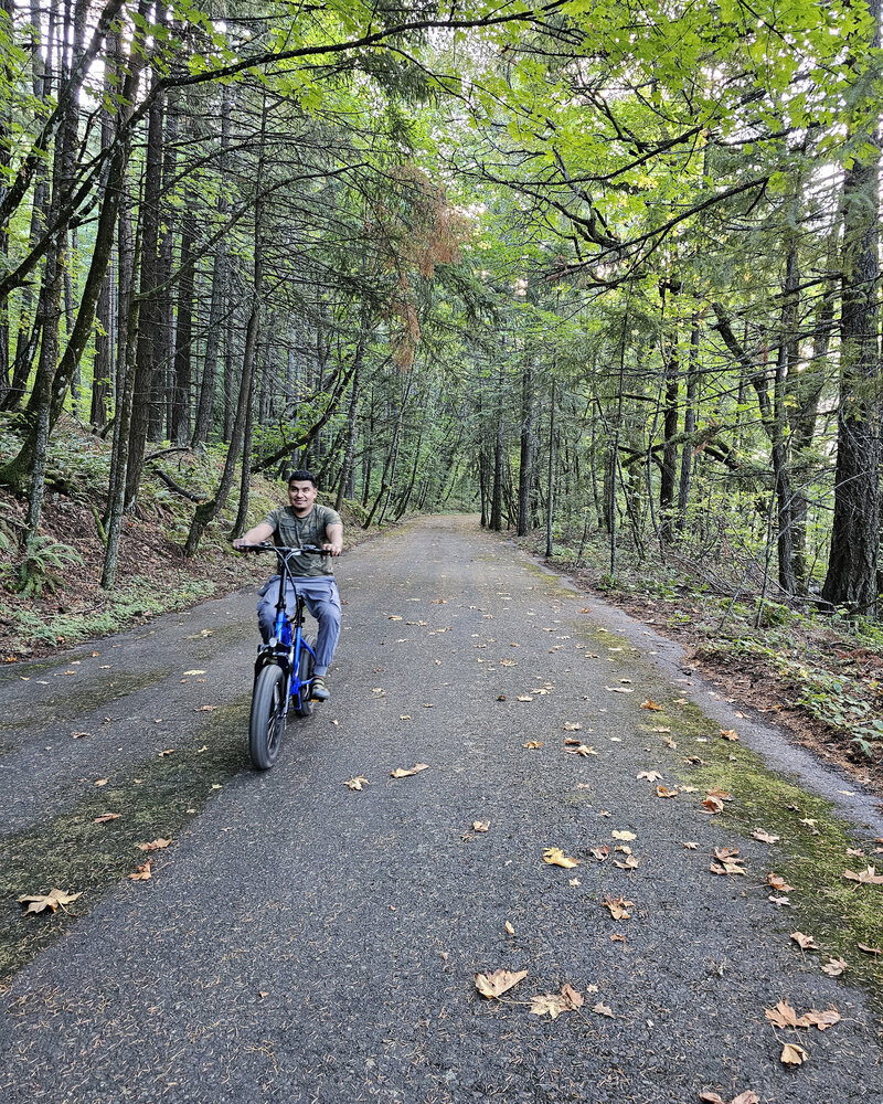 Take a peaceful ride surrounded by trees along scenic paths at Viento State Park with The Gorge E-Bike Adventure Rentals