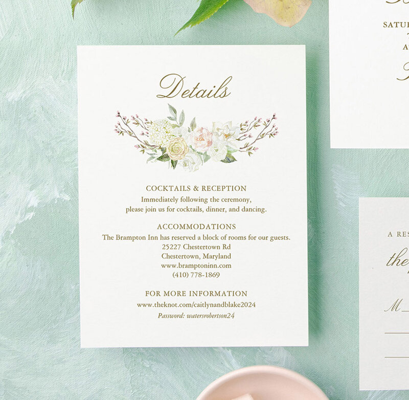 Pink rose and hydrangea watercolor ﬂoral wedding invitation suite