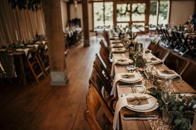Wedding breakfast set up at Nancarrow Farm