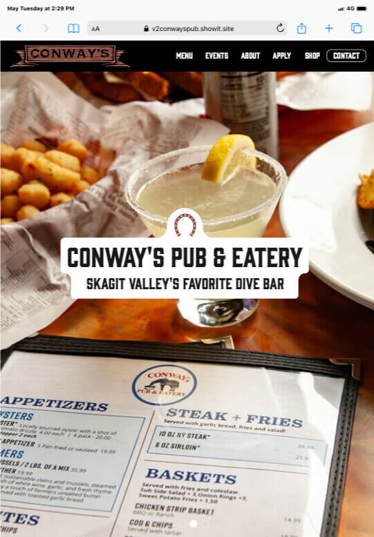 Search Optimized website for local restaurant Conway's Pub & Eatery