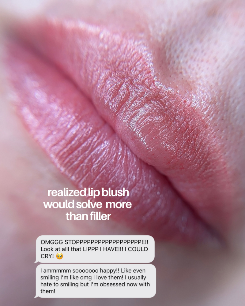 natural permanent makeup lip blush results on client with darker tones. 