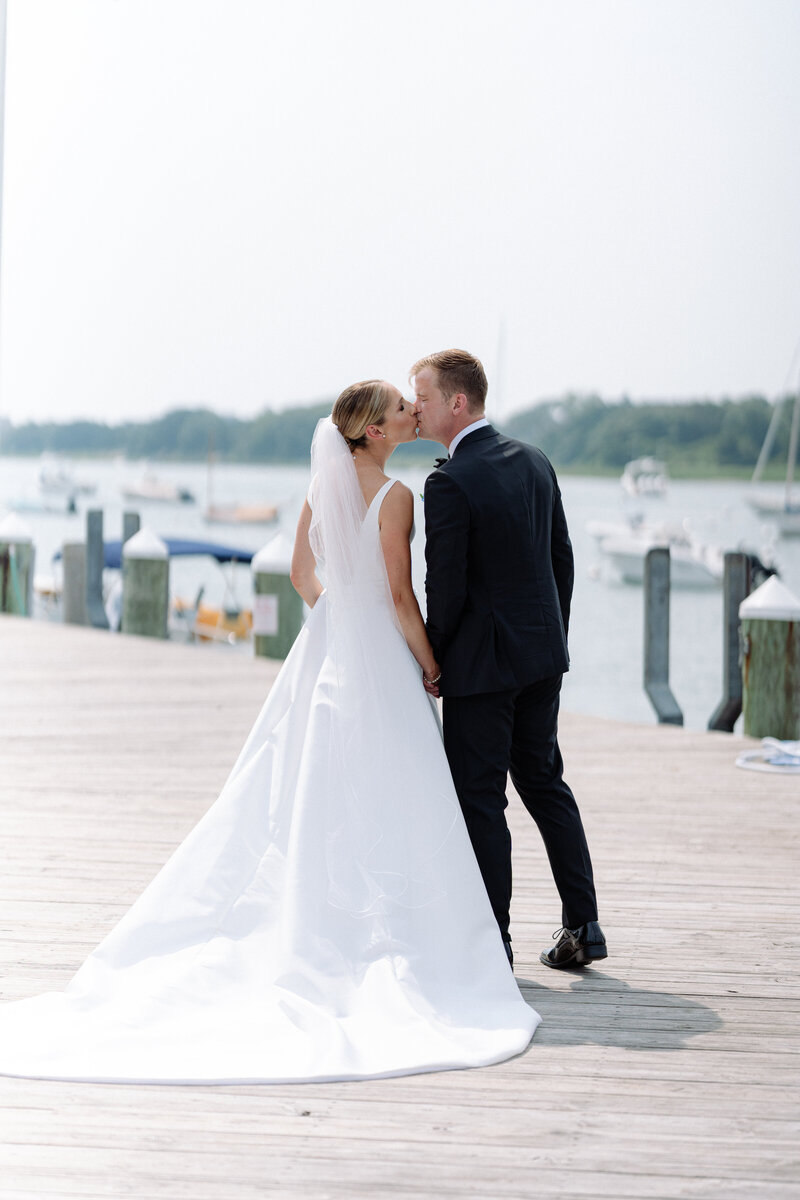 Bride and groom walk up memorial steps at their DC wedding