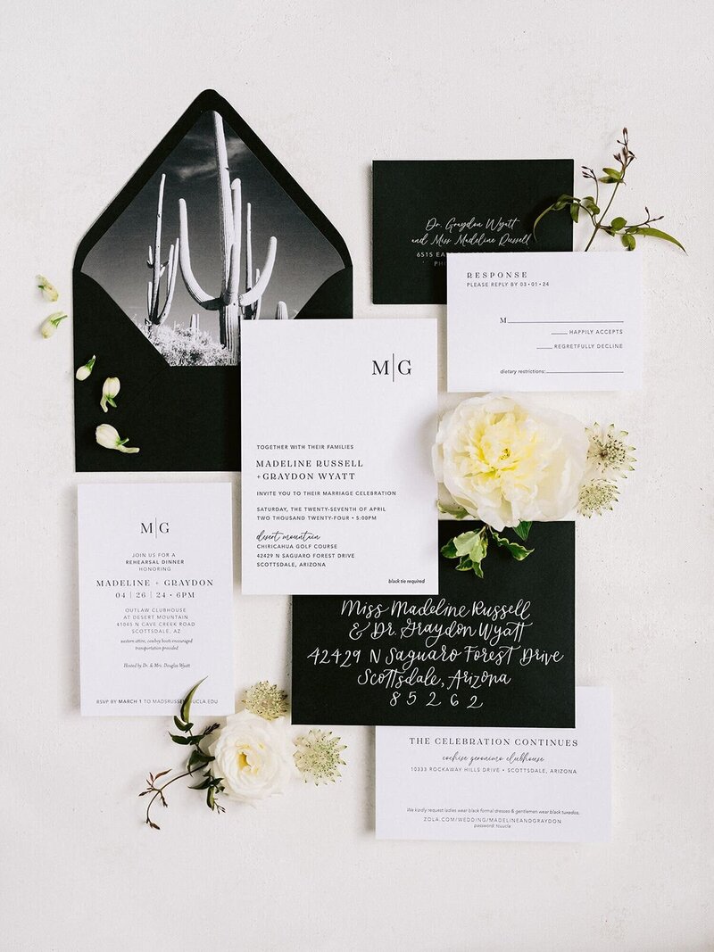 Semi custom wedding invitations for Scottsdale AZ wedding couple