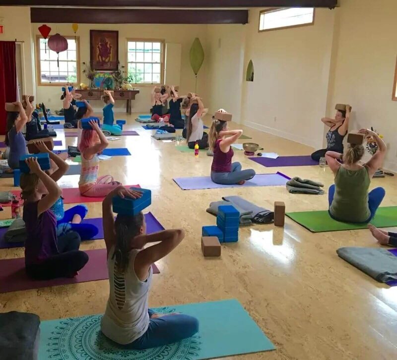 Students learning safe headstand alignment for RYT 200 certification California
