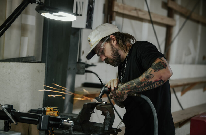 King City choppers owner Drew fabrication a custom part.