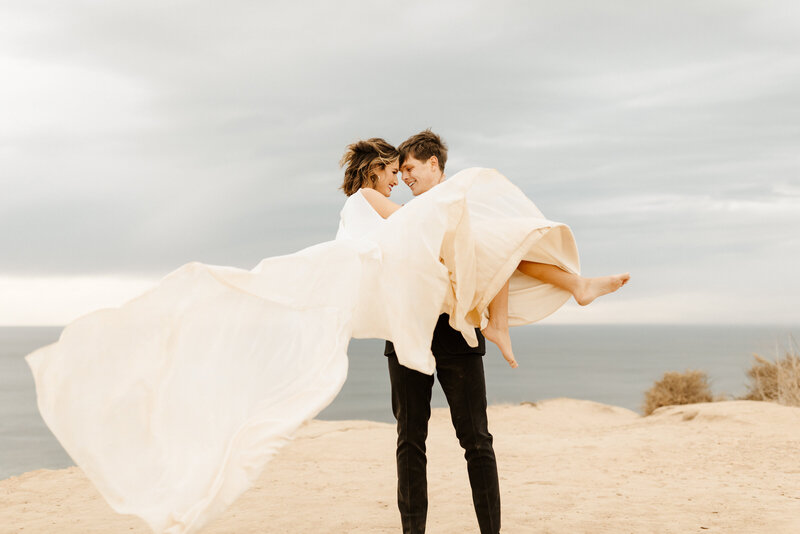 bride and groom at Malibu cliffside elopement