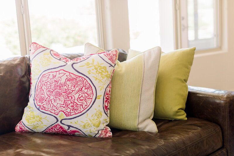 couch with patterned pillows