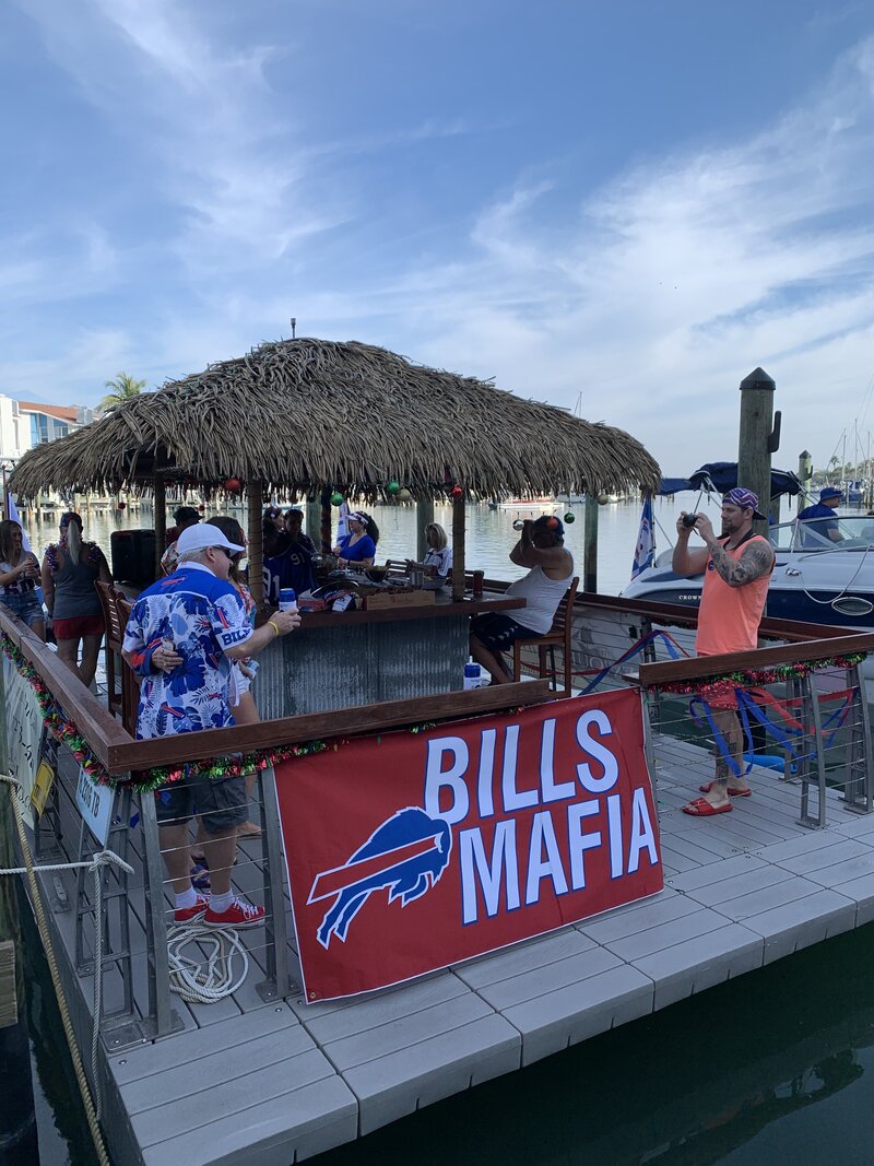 Bills Mafia invasion Tiki boat levique tours and rentals tampa bay