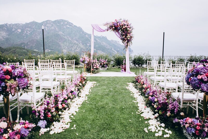 San Diego wedding with purple arch