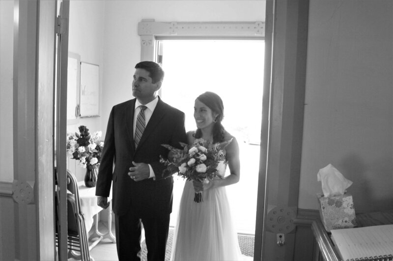 Father and Bride about to begin walk down the aisle | Bar Harbor, Maine Wedding