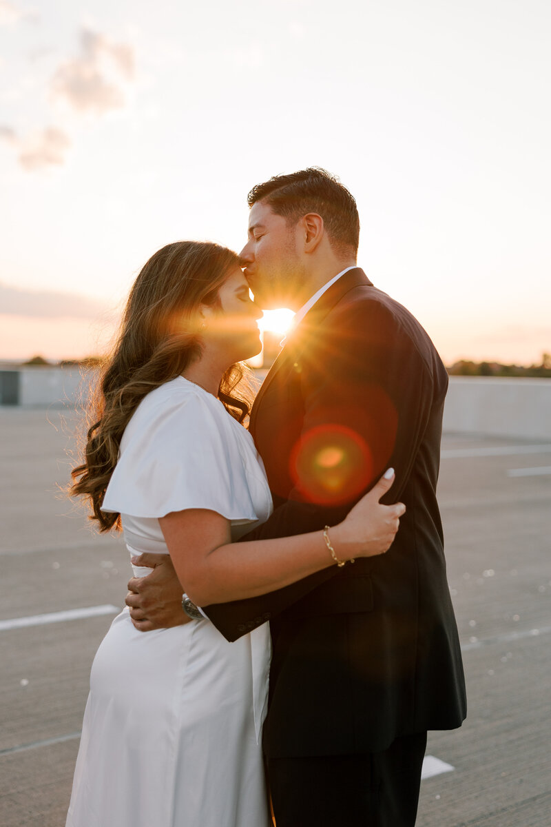 Bride and groom during golden hour on their wedding day.